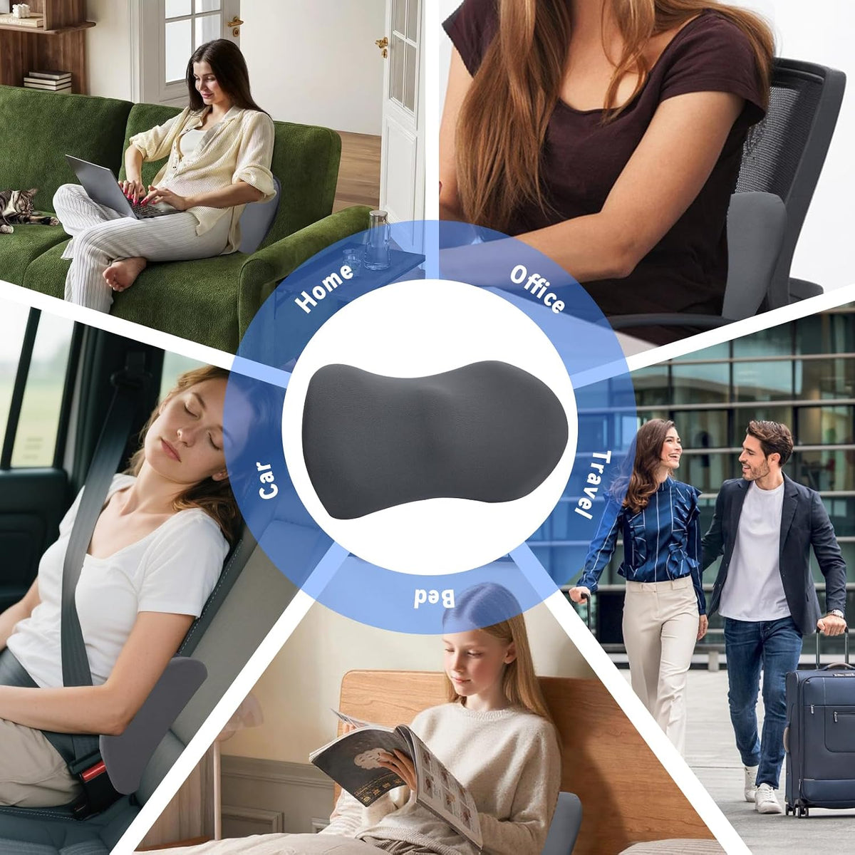 Lumbar Pillow, Memory Foam Lumbar Support Pillow for Office Chair and Car Seat, Ergonomic Streamline Back Pillow for Lower Back Pain Relief, Back Support Pillow for Sitting, Driving, Traveling