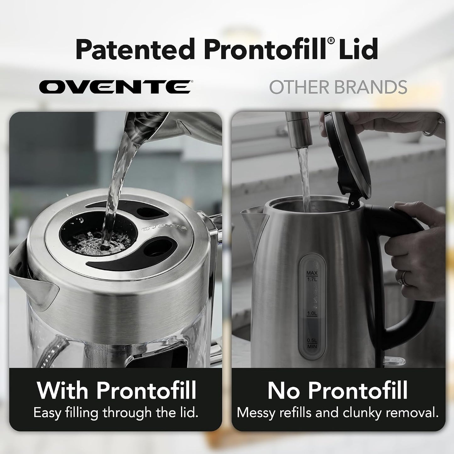 OVENTE 1.8L Glass Electric Kettle with Tea Infuser, Silver KGD752S | 1500W Fast Boiling, Easy Fill Lid, 7 Temperature Control, Keep Warm, Digital Display, Auto Shut-Off, Boil-Dry Protection