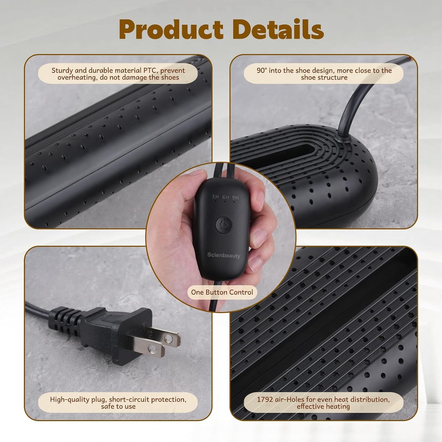 Scienbeauty Electric Shoe Dryers, Portable Boots Dryer Machine with 3/6/9 Hours Timer, Drying for Footwear, Socks, Ski Boots