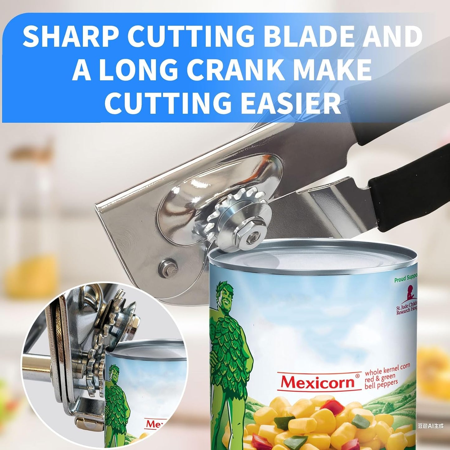 Manual Can Opener for Seniors & Arthritis, Smooth Safe Edge | Effortless long non-slip grips for weak hands. Magnetic lid lifter, fits all standard cans for daily home use.