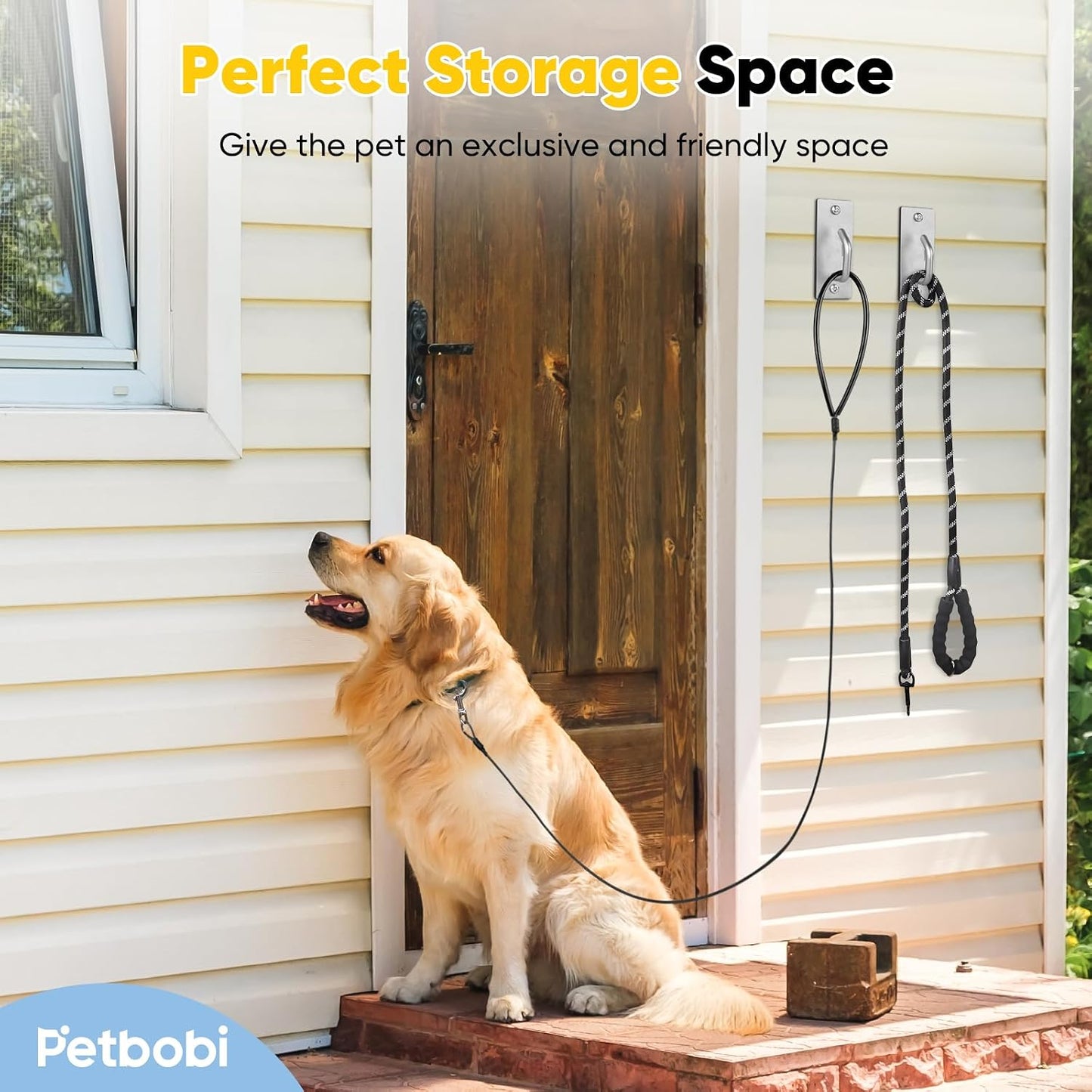 Petbobi Dog Leash Hooks for Wall - Dog Leash Holder, Stainless Steel Wall Mounted Hook, Indoor Outdoor Home & Business Use, Slim Compact & Space Saving Design