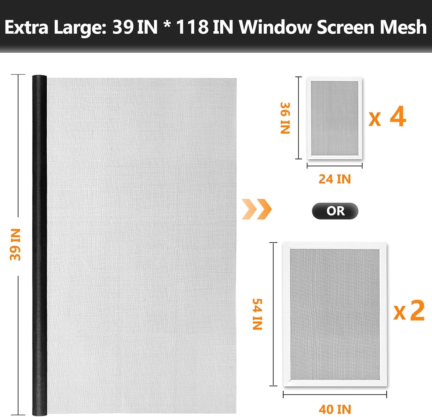 Secopad Window Screen and Screen Door Mesh Repair Kit, Black, 48in x 177in | Replacement Tools Kit, Easy to Install, Extra Large, Durable Fiberglass, Pet and Kid Friendly, For Window Door Patio & Porch