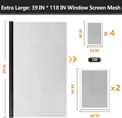 Secopad Window Screen and Screen Door Mesh Repair Kit, Black, 48in x 177in | Replacement Tools Kit, Easy to Install, Extra Large, Durable Fiberglass, Pet and Kid Friendly, For Window Door Patio & Porch