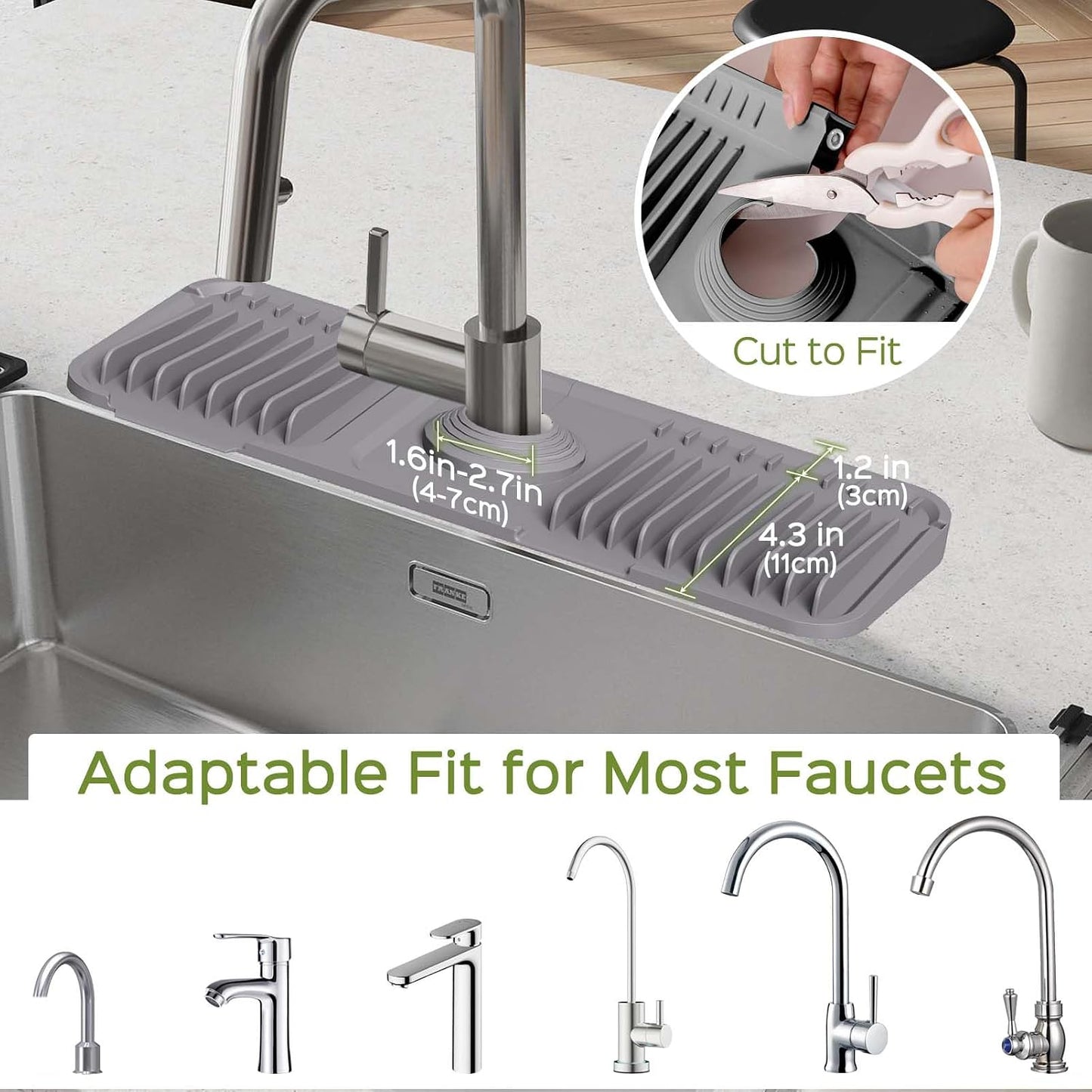 24 Inch Silicone Faucet Mat for Kitchen Sink Splash Guard – Upgraded Draining Mat with Water Tray Behind Faucet – Countertop Protectors to Catch Spills (Black, 24" x 5.5" )