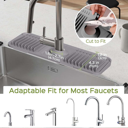 24 Inch Silicone Faucet Mat for Kitchen Sink Splash Guard – Upgraded Draining Mat with Water Tray Behind Faucet – Countertop Protectors to Catch Spills (Black, 24" x 5.5" )
