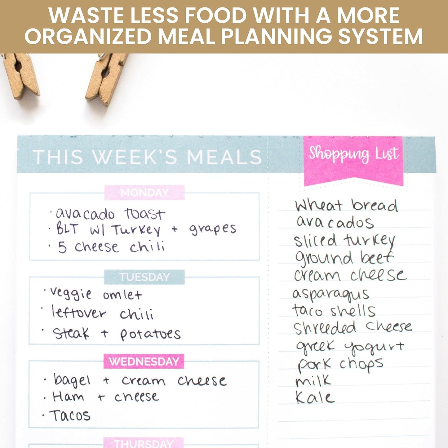 bloom daily planners Weekly Meal Planning Pad - Magnetic Hanging Refrigerator Menu Planner with Tear-Off Sheets & Perforated Grocery Shopping Lists - 6” x 9” (Pink Floral)