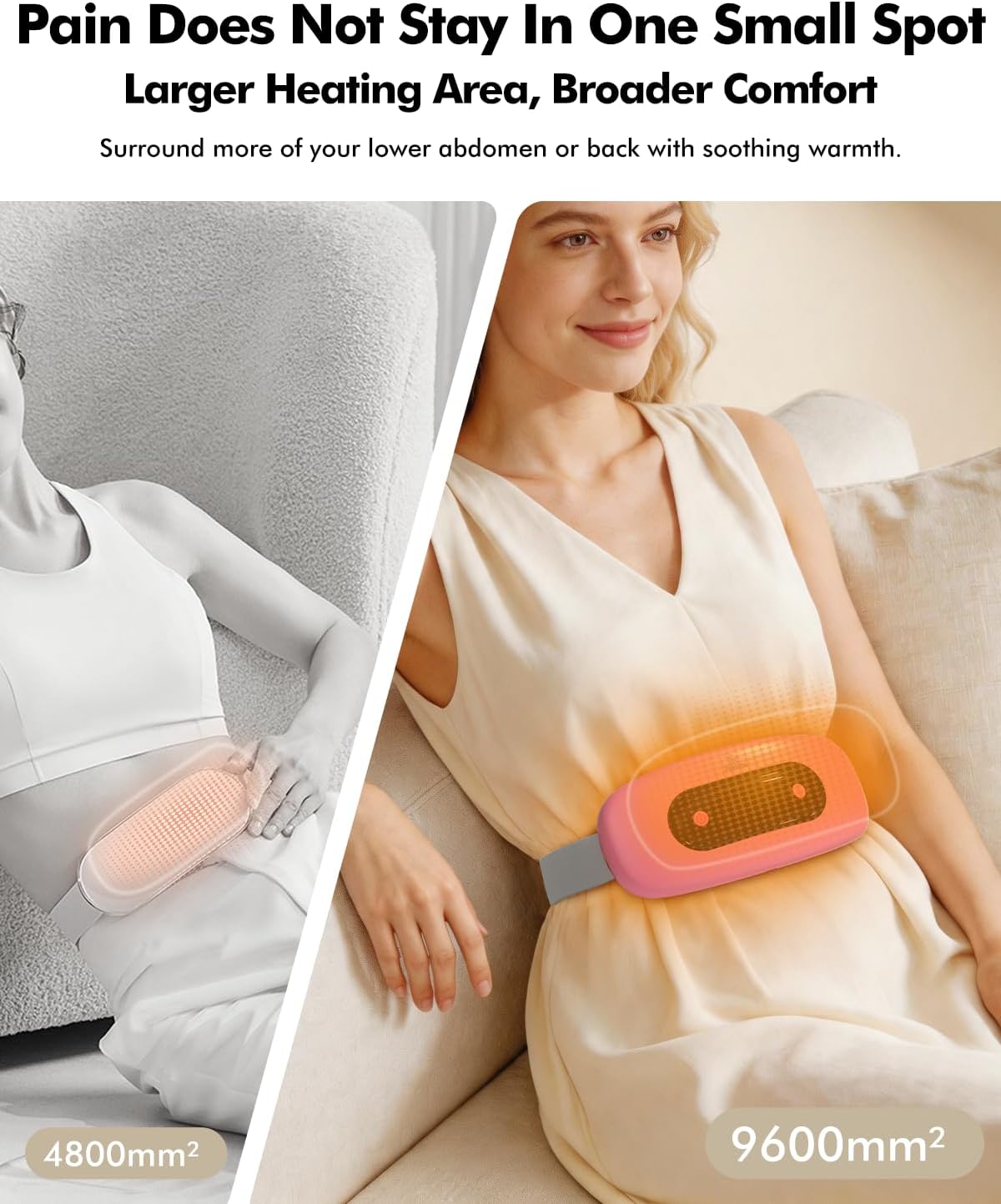 Portable Cordless Menstrual Heating Pad with 4 Heat Levels and 4 Massage Modes,Electric, Fast Large Heating Belly Wrap Belt (Black)
