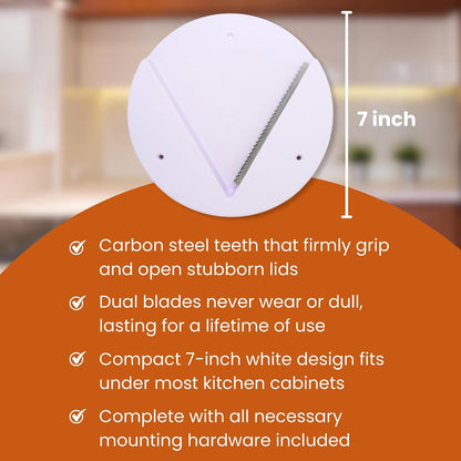 Under Cabinet Jar Opener - Jar Lid and Bottle Opener for Weak Hands - Kitchen Tool for Seniors - Effortless Opening Solution for Arthritis - Easy Installation - White, 7 Inch