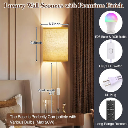 Battery Operated Rechargeable Wall Sconce Set of Two with 10000mAh Battery