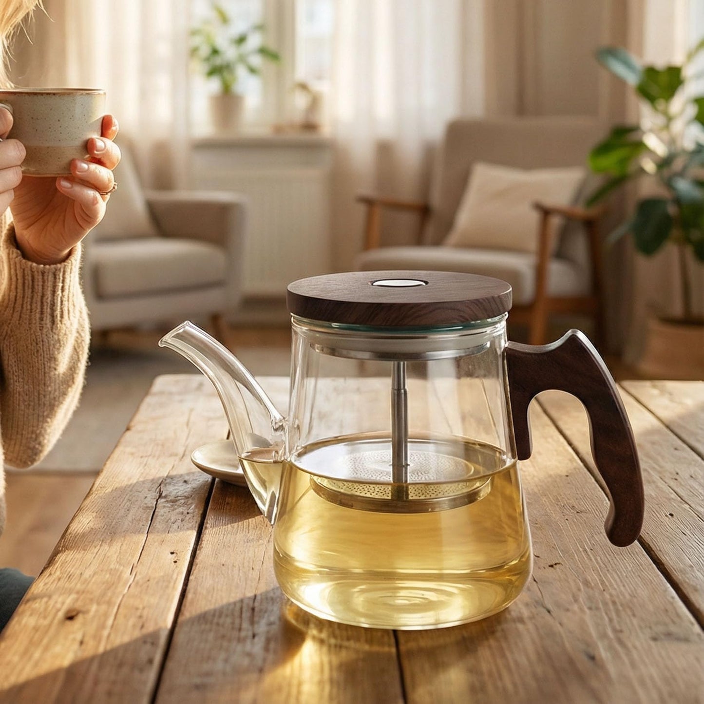 High Borosilicate Glass Teapot, 36 oz Thickened Heatproof Glass Teapot with Removable Stainless Steel Infuser and Lid, Stovetop Safe Tea Kettle, Hand Crafted Kettle, for Women and Adult