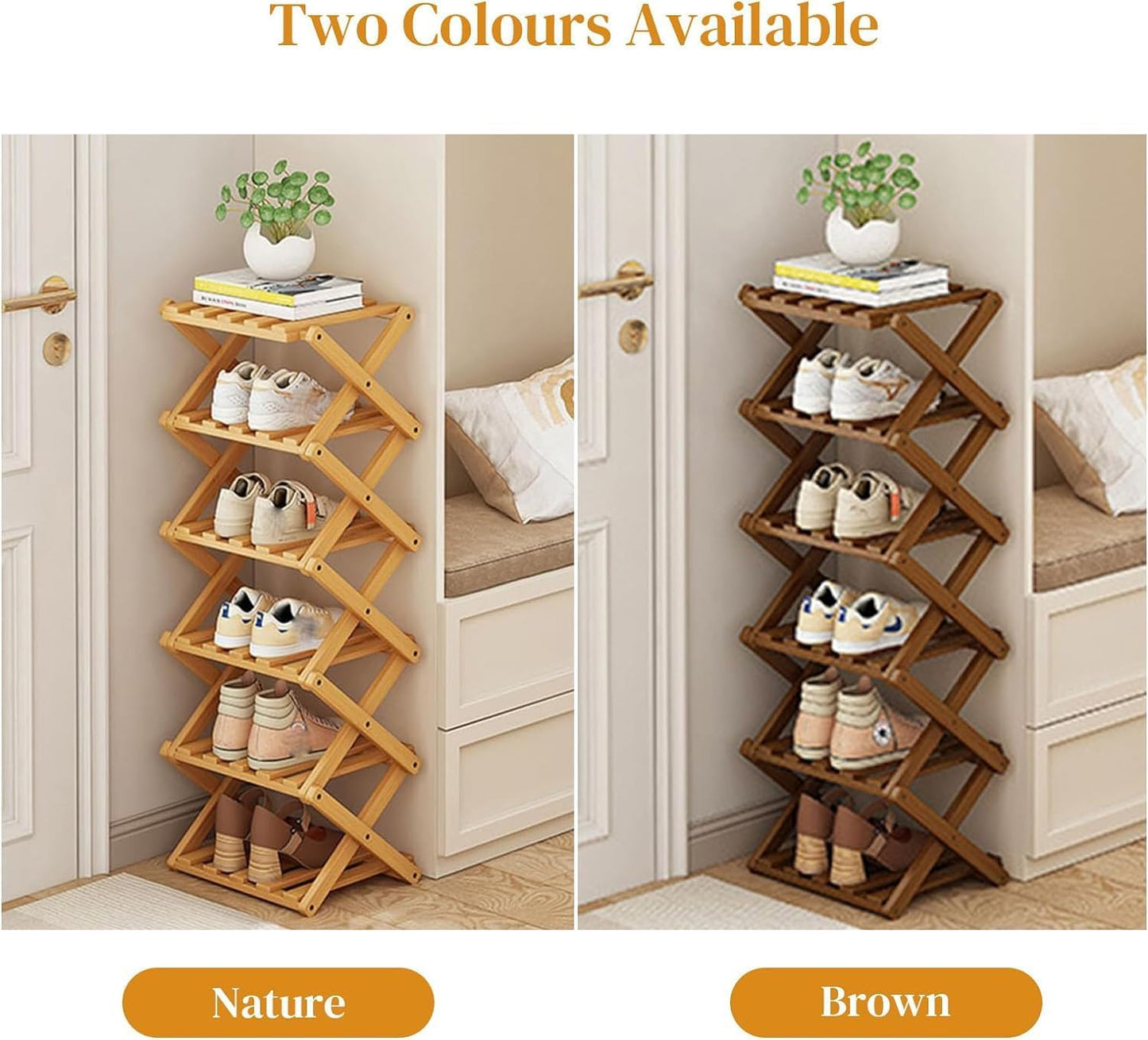 YYW Bamboo Shoe Rack for Entryway, Foldable Free Standing for Closet | Installation-Free Vertical Shoe Racks, Shoe Shelf for Living Room Bedroom, Easy To Assemble, Tawny 5 Layers