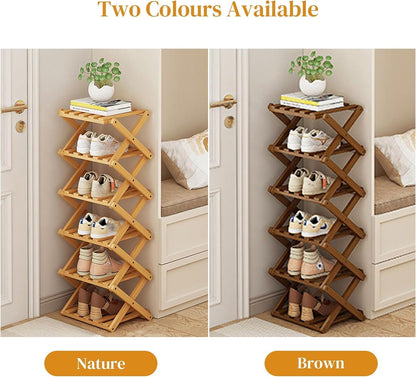 YYW Bamboo Shoe Rack for Entryway, Foldable Free Standing for Closet | Installation-Free Vertical Shoe Racks, Shoe Shelf for Living Room Bedroom, Easy To Assemble, Tawny 5 Layers