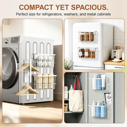 FAMNONE 1-Pack Magnetic Basket for Dryer Balls, Laundry Room Organizer | Metal Dryer Ball Holder, Magnetic Lint Bin, Fridge Basket, Washer Dryer Organizer for Kitchen, Laundry