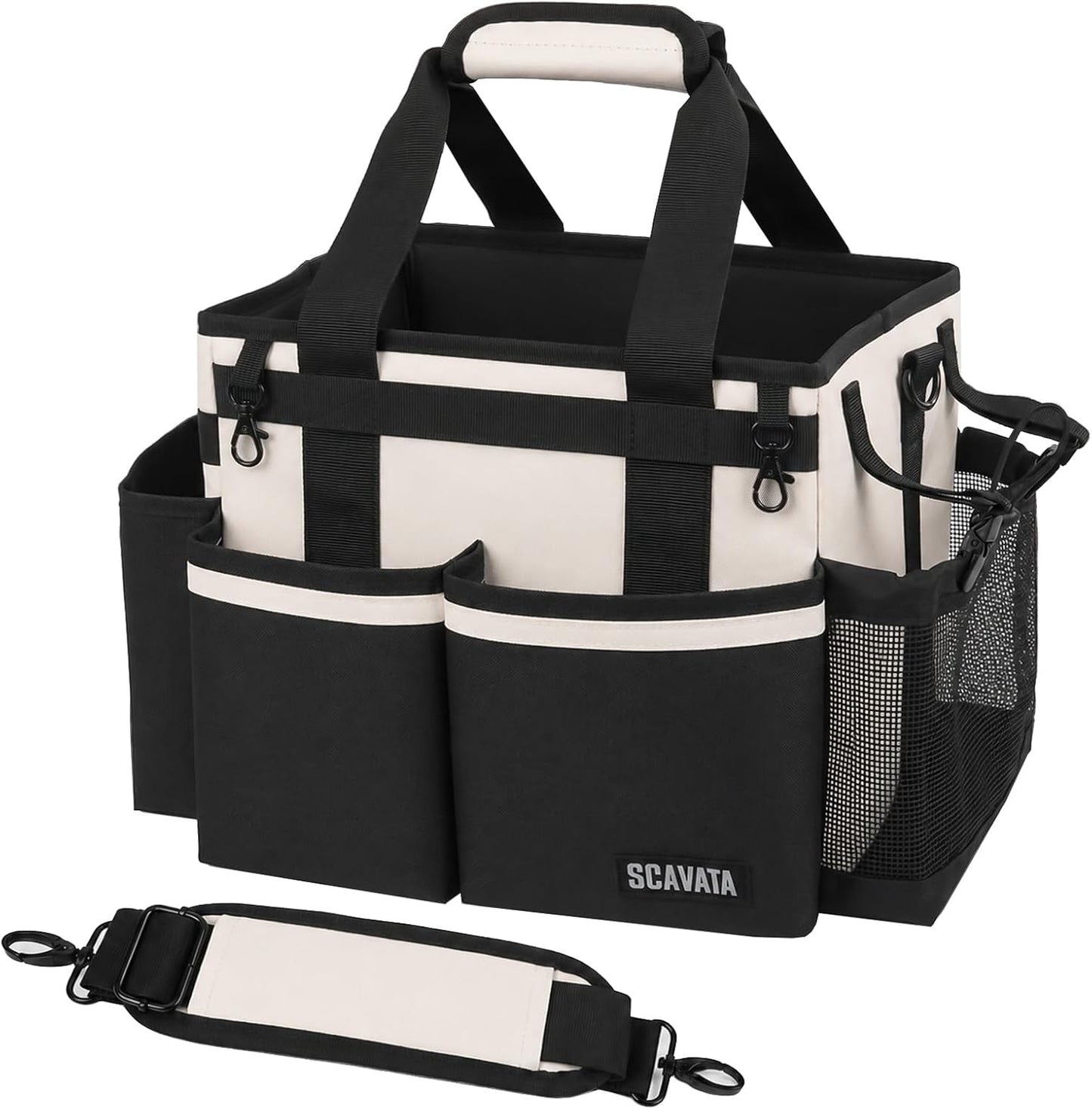 SCAVATA Compact Wearable Cleaning Caddy with Handle & Shoulder Straps | Small Cleaning Supplies Organizer, Under Sink & Car Cleaning Tools Storage Bag for Housekeepers Cleaners, Black