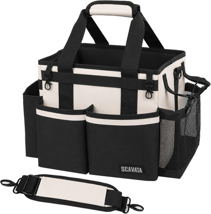 SCAVATA Compact Wearable Cleaning Caddy with Handle & Shoulder Straps | Small Cleaning Supplies Organizer, Under Sink & Car Cleaning Tools Storage Bag for Housekeepers Cleaners, Black