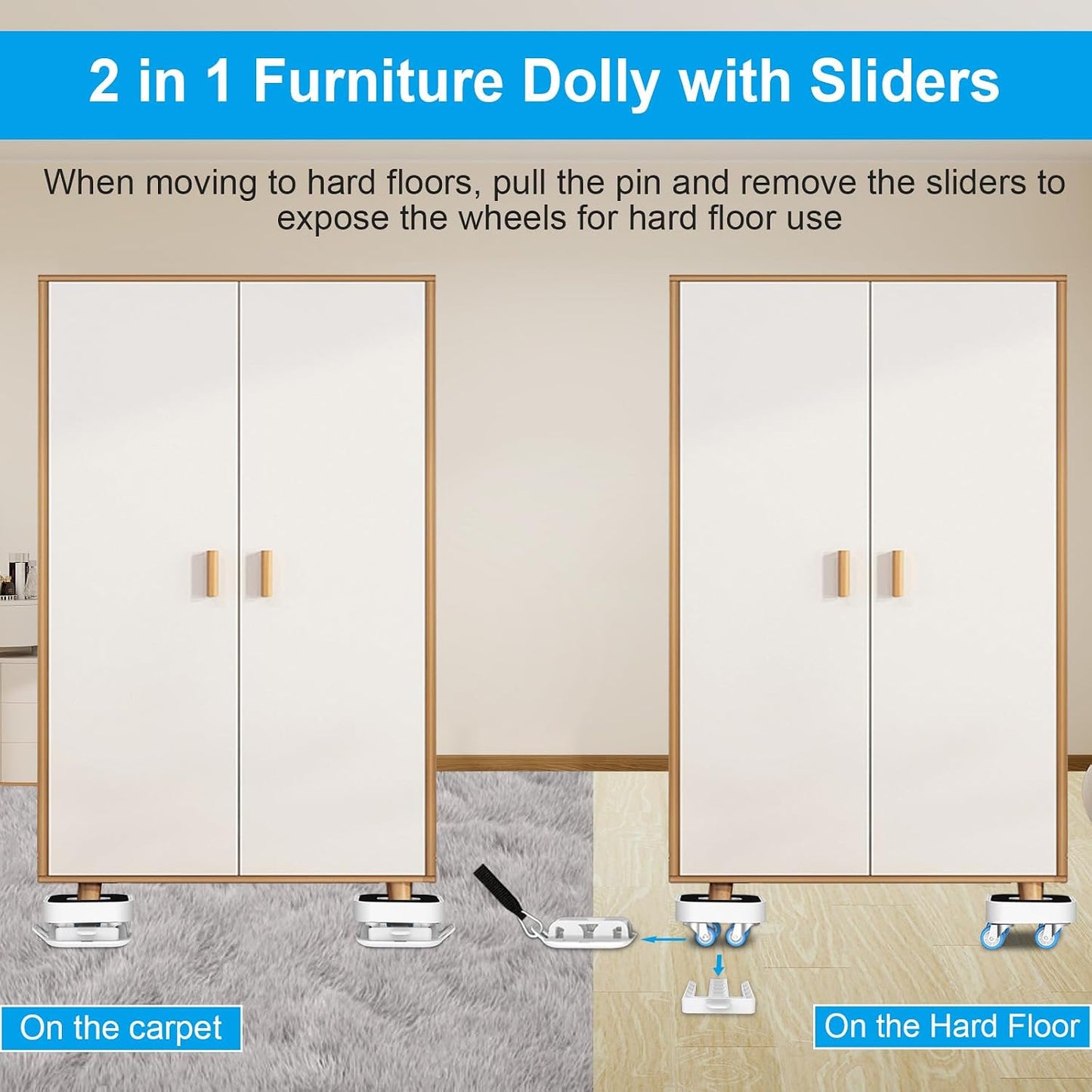 New Upgrade Furniture Sliders: Furniture Movers with Wheels & Groove | Furniture Dolly with 360° Rotatable Wheels - Appliance Roller for Moving Heavy Sofa Bed - Load Capacity Up to 750lb