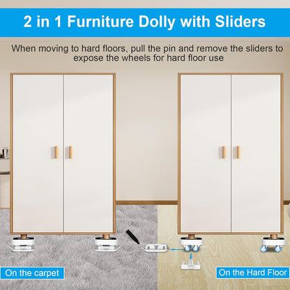 New Upgrade Furniture Sliders: Furniture Movers with Wheels & Groove | Furniture Dolly with 360° Rotatable Wheels - Appliance Roller for Moving Heavy Sofa Bed - Load Capacity Up to 750lb
