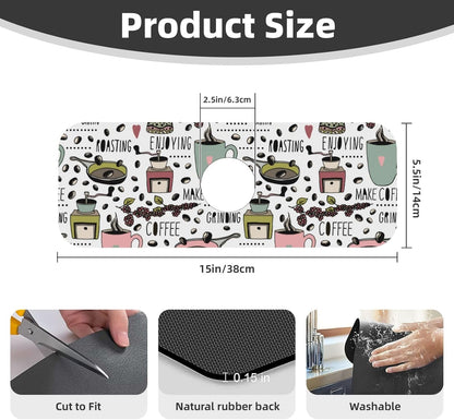 Wildflowers Floral Flower Kitchen Sink Splash Guard Faucet Mat Super Absorbent Fast Drying Mat Sink Gadgets-Fast Drying Pad Sink Mat For Kitchen Bathroom (15" X 5.5" )