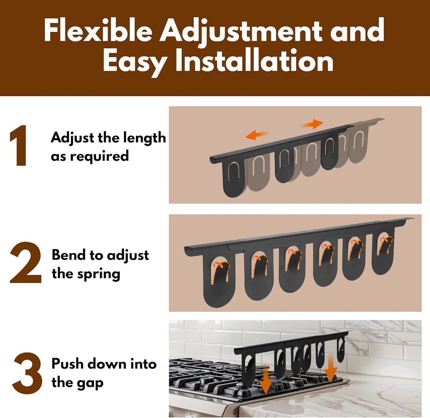 RECAPS Stainless Steel Extendable Stove Gap Covers Fliter 13.8"to 27.5"In | Stove Side Gap Covers for Kitchen, Heat Resistant Oven Crack Guard for Counter (2 Packs，Black）