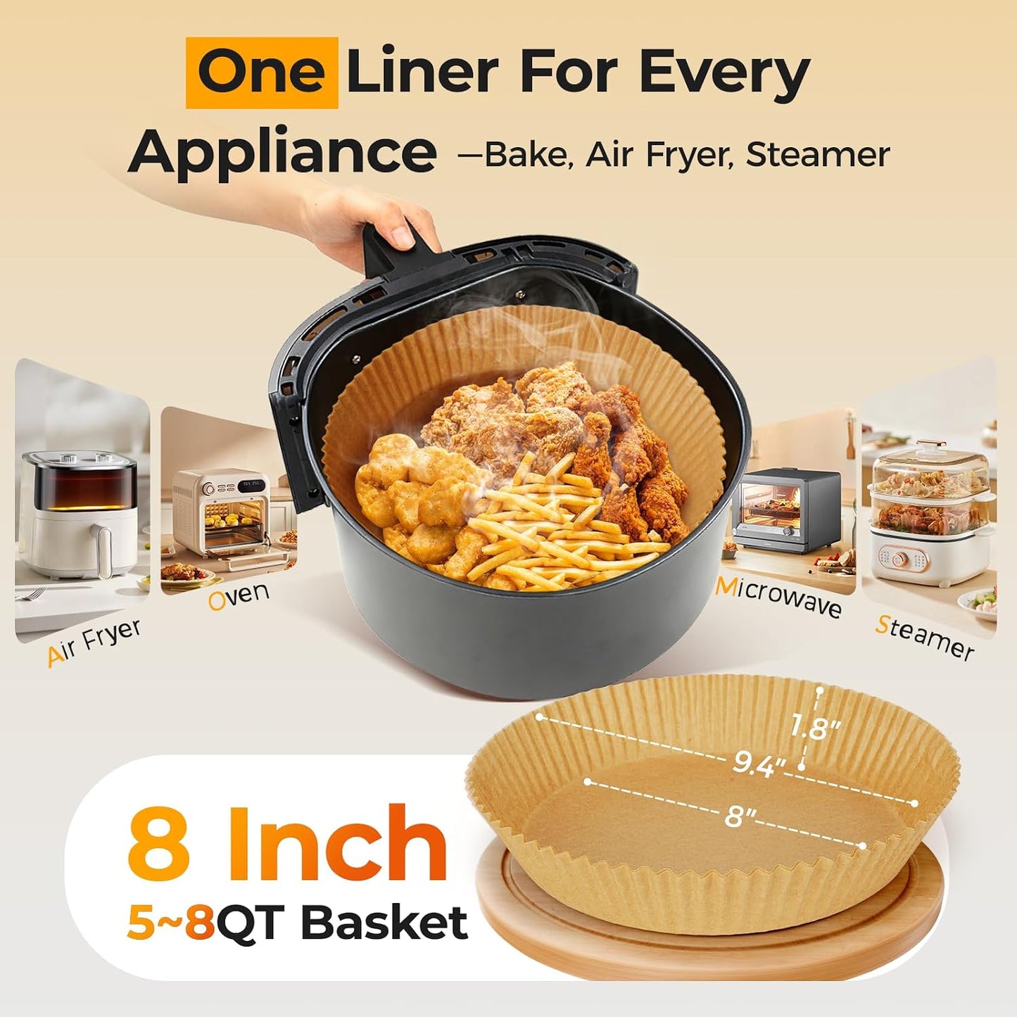 Vailnd Air Fryer Paper Liners, 200pcs Air Fryer Liners Disposable 8" Square | Baking Paper Liner for 5-8 qt Airfryer Basket, Non-stick and Oil Proof Parchment Paper for Oven, Pans & Baking