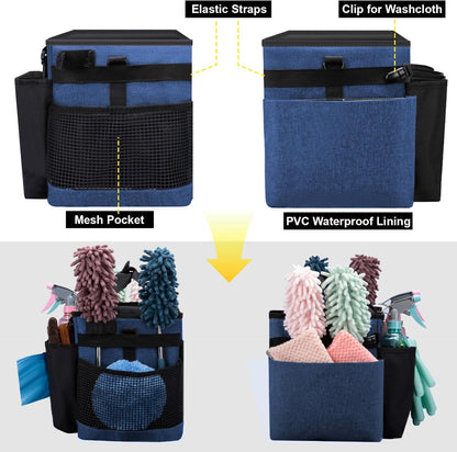 Wearable Large Cleaning Caddy Bag for Housekeepers (Black&Gray) | Cleaning Supplies Organizer with Adjustable Shoulder, Waist & Handle Straps, Detailing Bag for Kitchen Supplies
