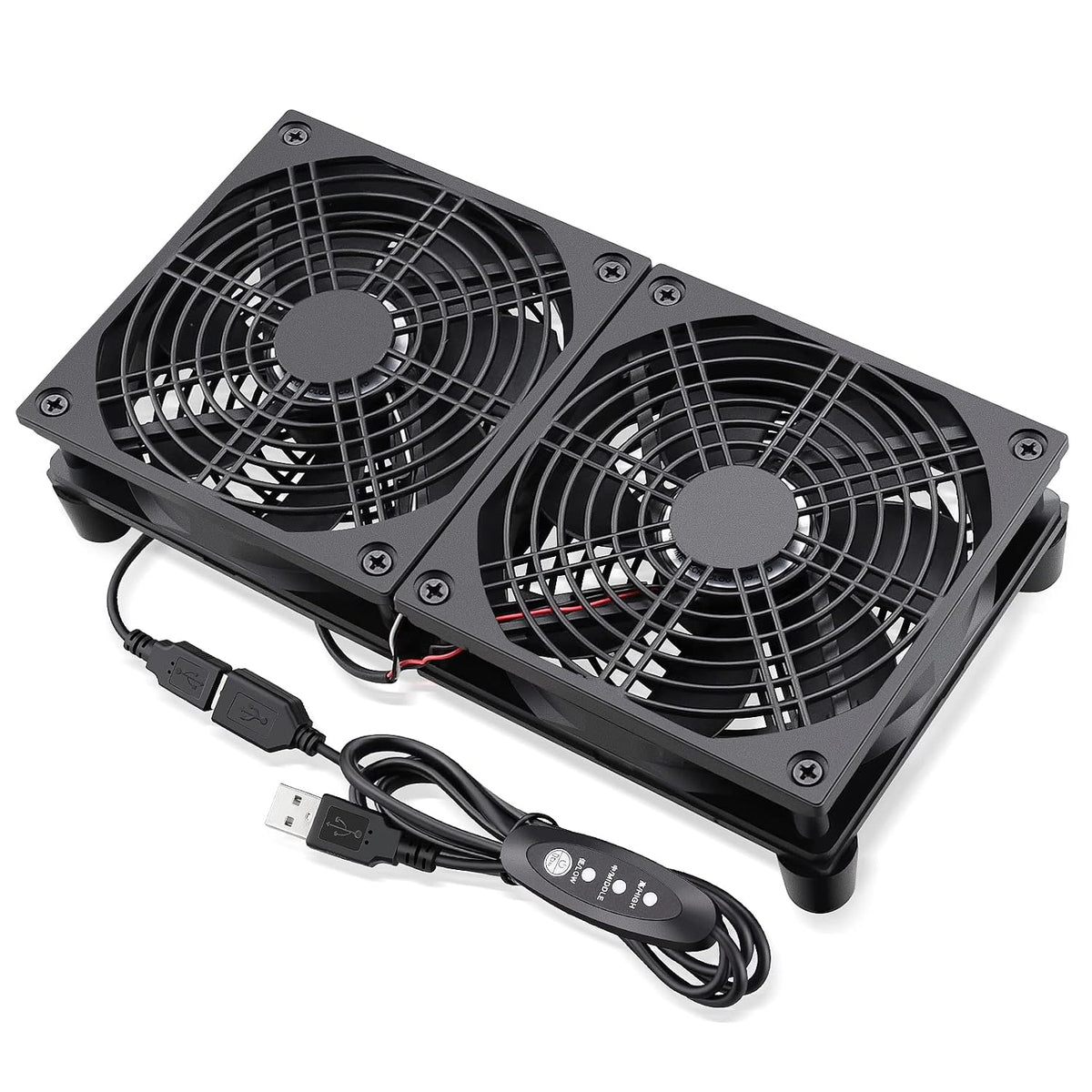 GDSTIME 240mm Router Fan Cooler with L/M/H Speed Control DC 5V USB Powered