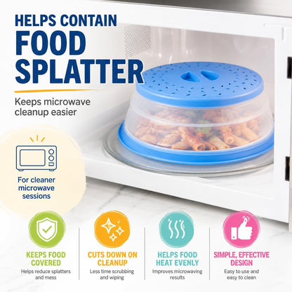 Collapsible Microwave Splatter Cover for Food 10.5 Inch Vented Blue