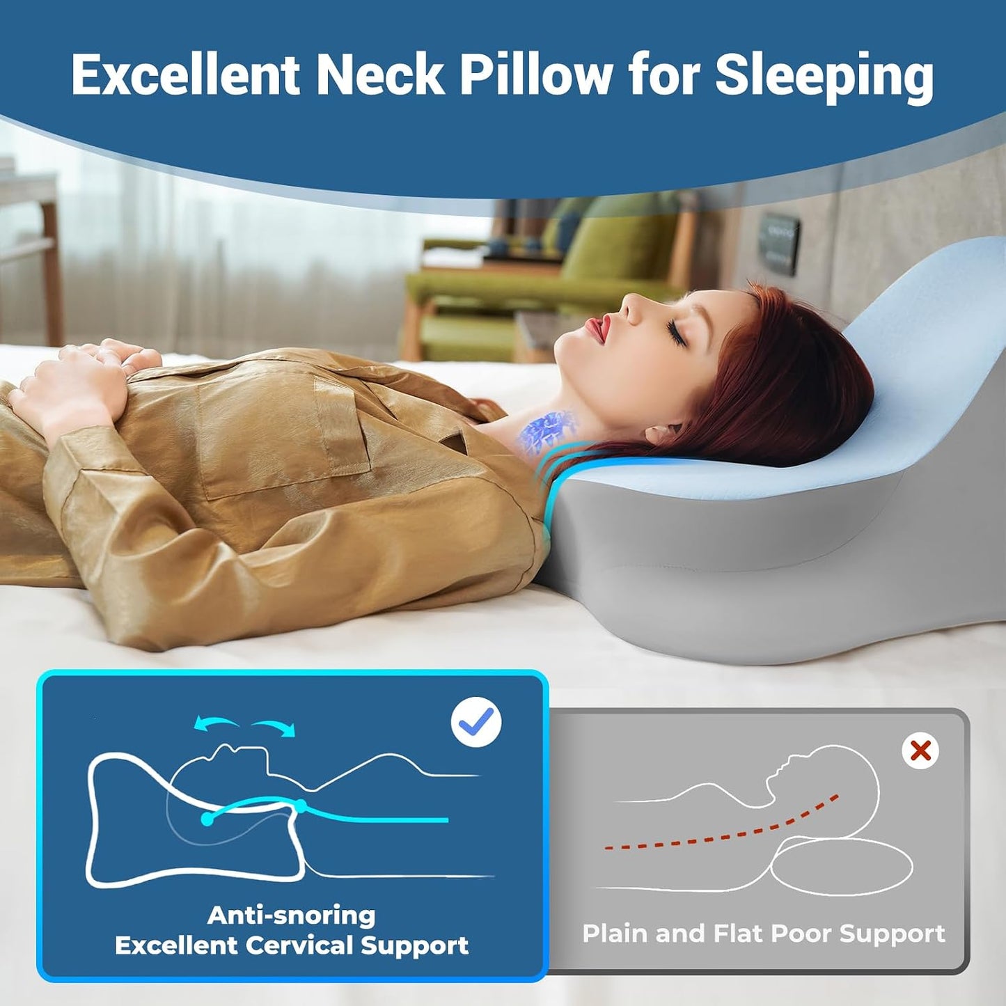 Reading Pillow for Bed, Lying, Leaning and Prone, Ergonomic Memory Foam Bed Wedge Pillow for Headboard, Chin & Back Support Pillows on Bedrest Couch Floor- Grey