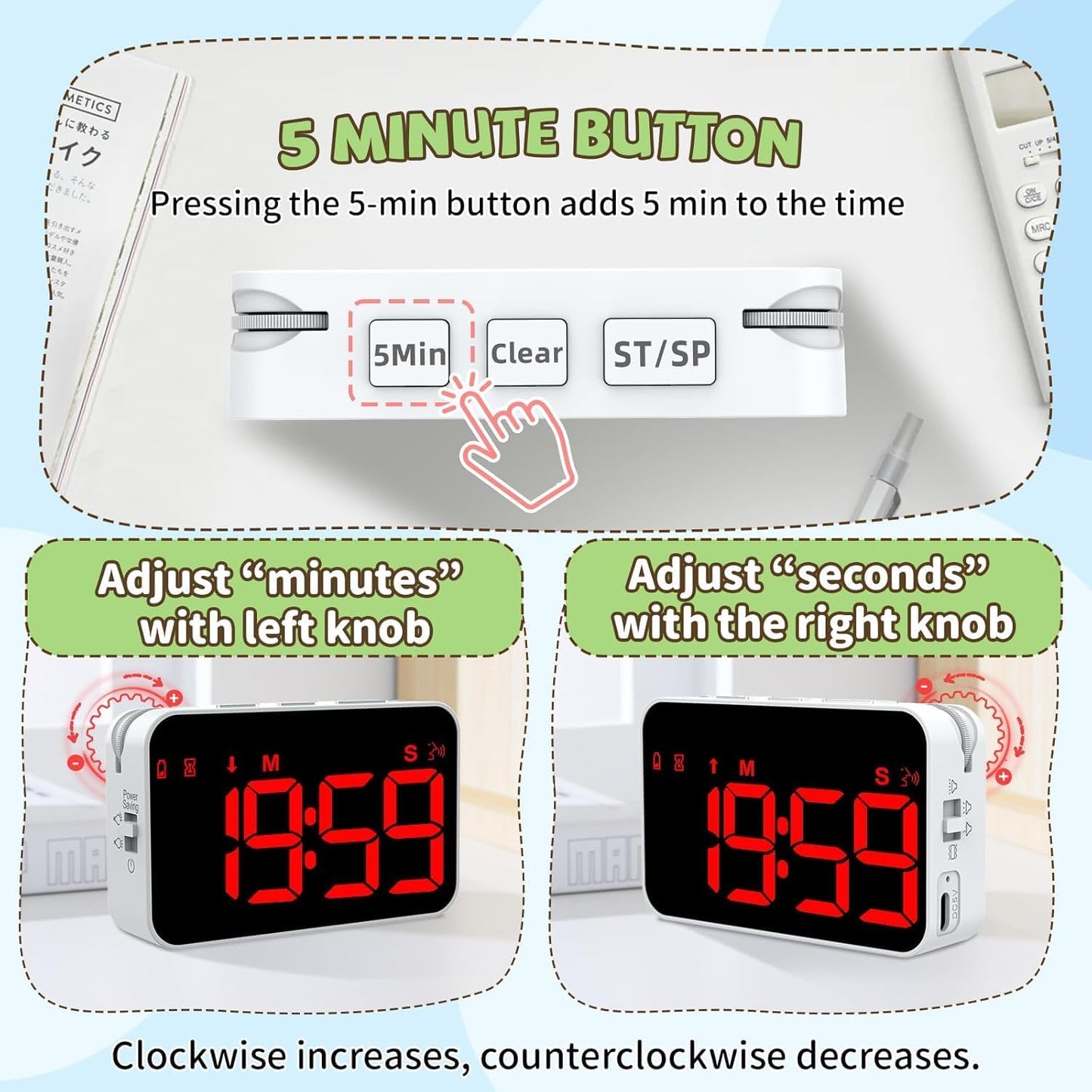 PERSUPER Kitchen Digital Timer, Count Down Up, Rechargeable, Vibration Mode | Adjustable Volume and Brightness LED Display, Time Management Cook, Desk, Kids Adults Study Teaching, Kitchen Gadgets RGB ﻿