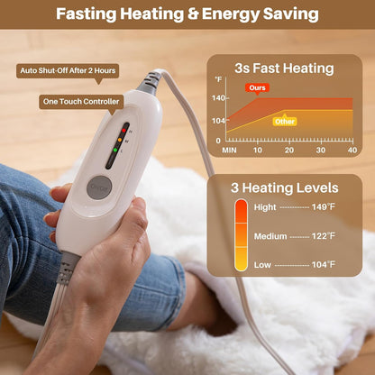 Electric Foot Warmer, Luxury Faux Fur Heating Pad for Feet Pain Relief Cramp, Heated Foot Warmer for Under Desk & Bed with 3 Heat Settings & 2H Auto-Off, ETL Certified, 20x22 Inch, Dark Grey