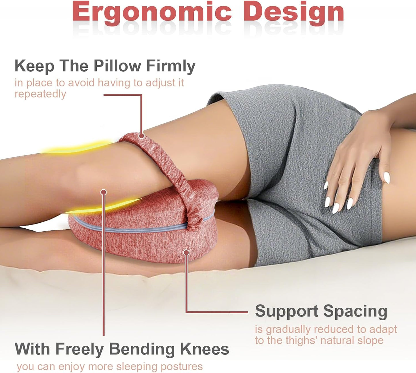 Knee Pillow for Side Sleepers, Leg Pillow for Sleeping, Knee Pillow with Strap, Alignment Pillow Between Legs, Suitable for Relieving Leg, Back & Knee Pain, Machine Washable (Blue)