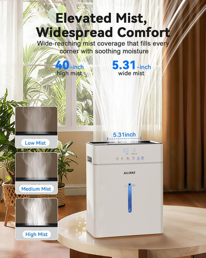Humidifiers for Bedroom Large Room 10L/2.64Gal, Warm and Cool Mist Humidifier Large Room, Simulated Flame Humidifier Light, 12H Timer, 3 Speed, Top Fill, 1000sq.ft for Baby/Plant/Office | Warm and Cool Mist, 12H Timer, 3 Speed, Top Fill, 1000sq.ft for