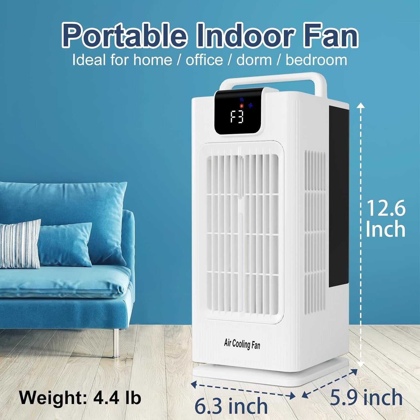 Sugoiti Portable Fan, 4 Speeds, 8H Timer, 3 Mists, 2L Tank, 7 Color Night Lights, Remote, 120° Oscillation, Ideal for Home, Bedroom or Office