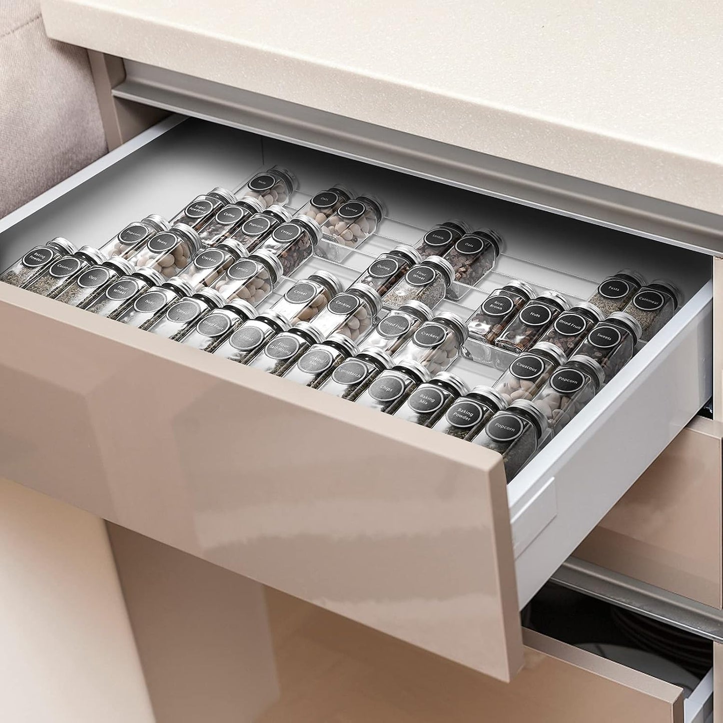 Bamboo Spice Rack Tray - Spice Drawer Organizer for Kitchen Cabinets Storage and Organization (Jars Not Included, 8 Individual Pieces, Not Adjustable)