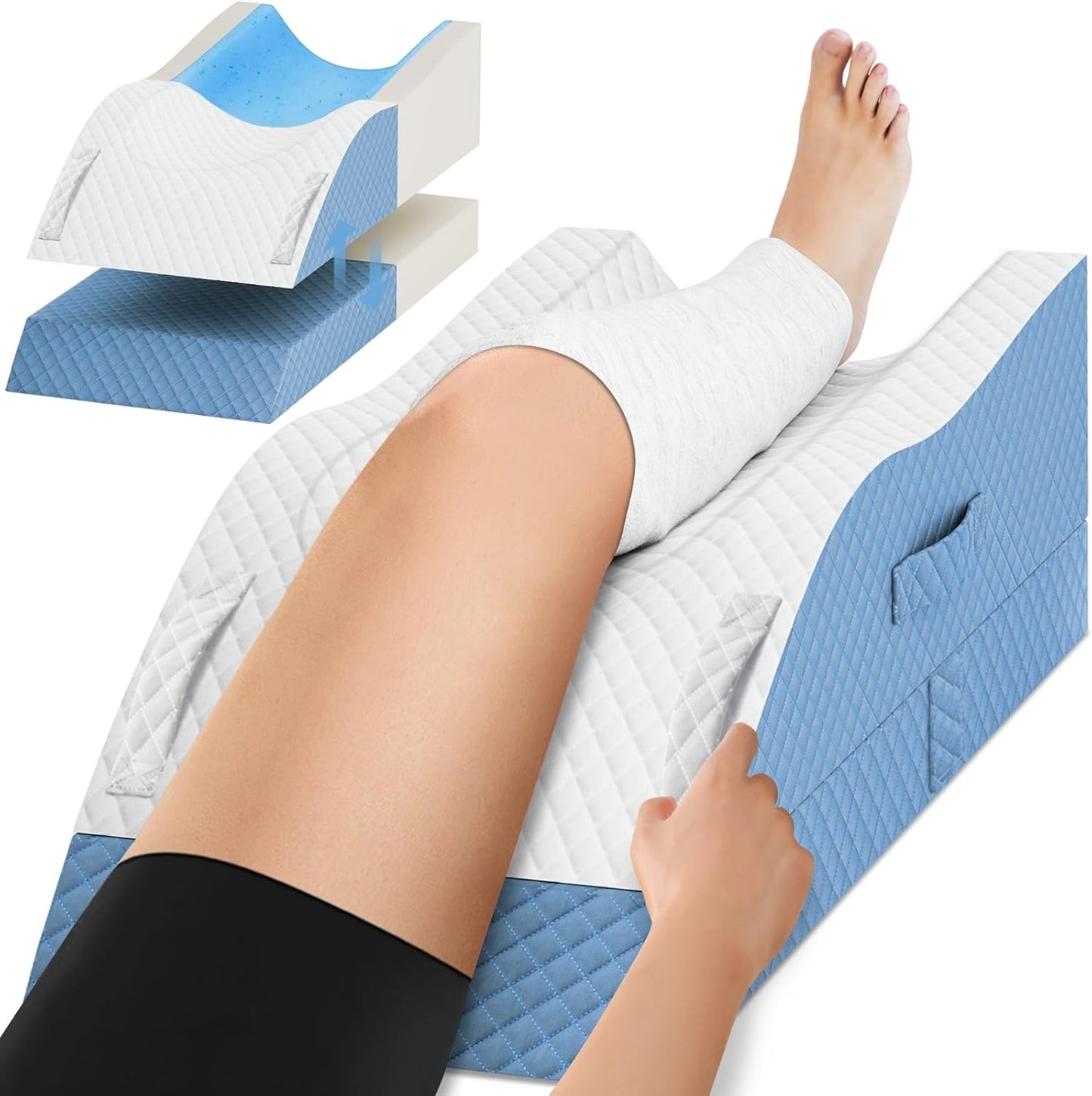 TranquilRelax Leg Elevation Pillows for After Surgery, Wedge Pillow, Grey | Memory Foam, All-around Knee & Ankle Support for Swelling, Height-adjustable, Nop-Slip Bottom, Washable Cover, Single-leg