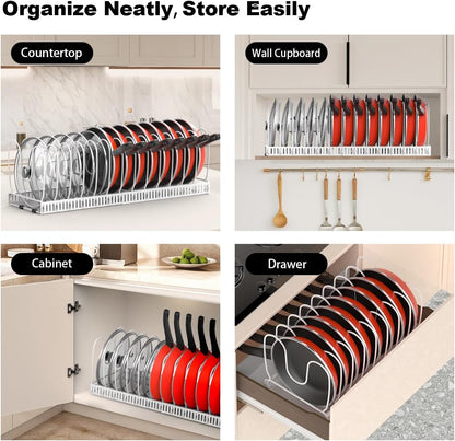 Housolution Pot and Pan Lid Organizer Holder Storage Rack, Black | 12"-23" Expandable, 14 Adjustable Dividers, Sturdy Metal Construction, Easy Assembly