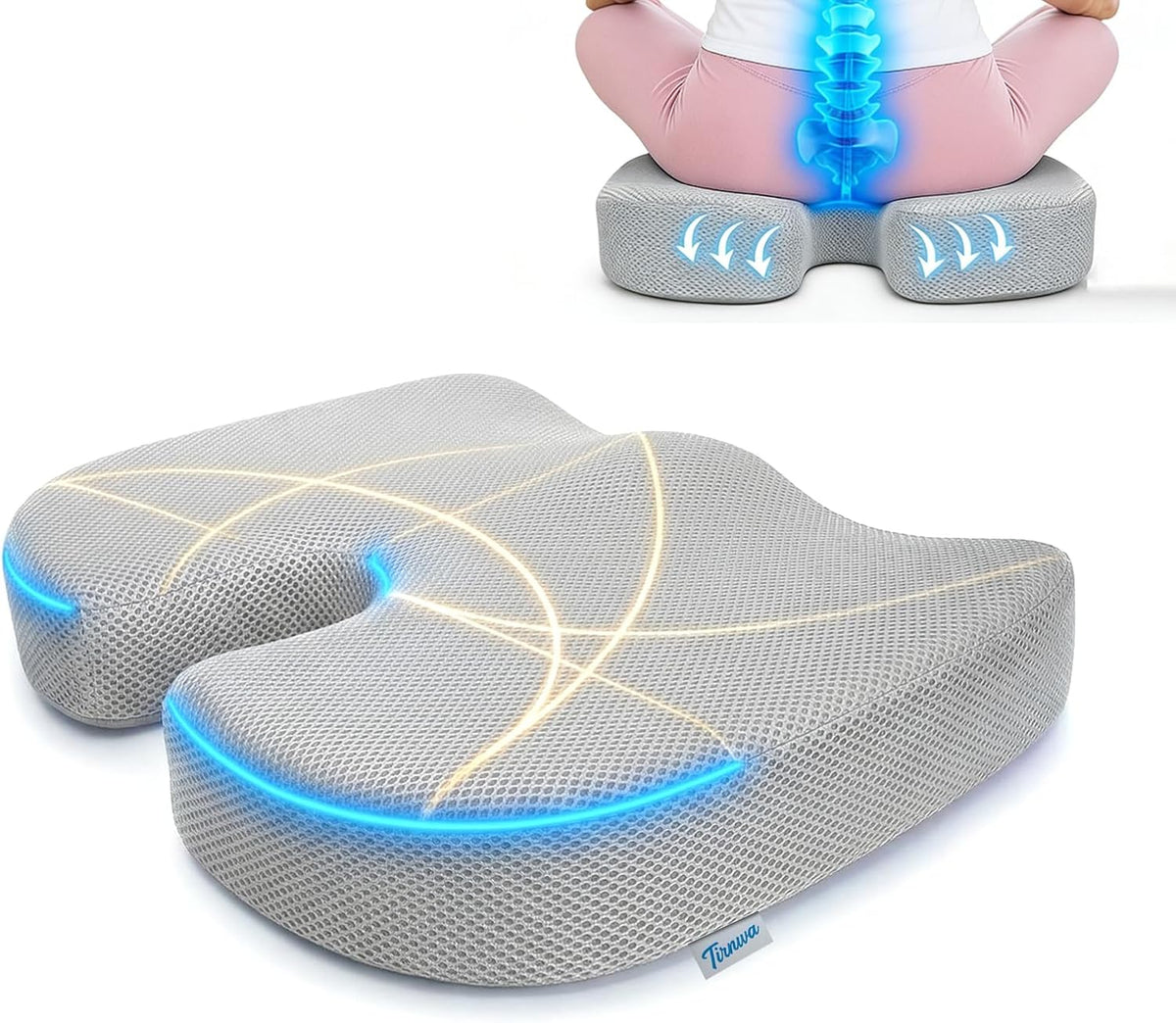 Coccyx & Tailbone Support Seat Cushion for Office & Car – Ergonomic U-Cutout Memory Foam for Sciatica, Pressure Relief, All-Day Comfort – Perfect for Desk Chair, Driving, Travel (Black)
