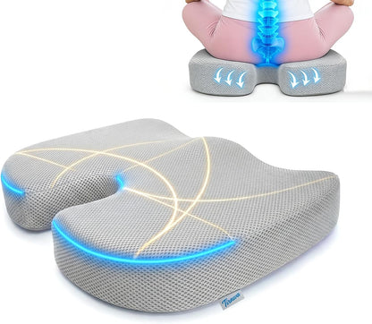 Coccyx & Tailbone Support Seat Cushion for Office & Car – Ergonomic U-Cutout Memory Foam for Sciatica, Pressure Relief, All-Day Comfort – Perfect for Desk Chair, Driving, Travel (Black)