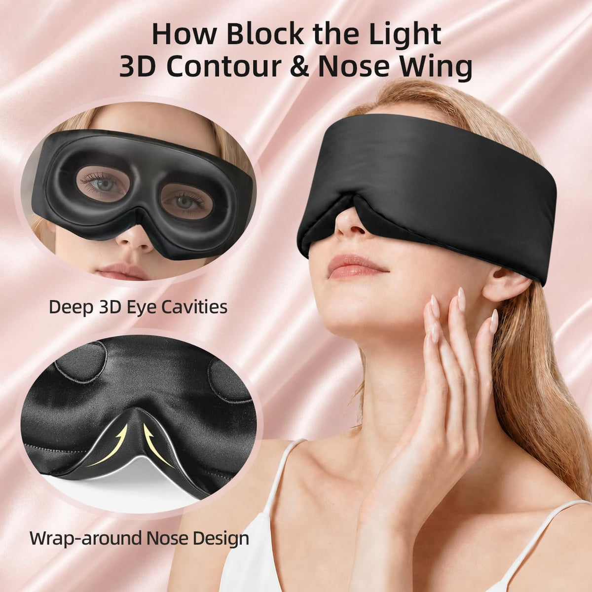 USlixury® 3D Contoured Silk Sleep Mask – Total Blackout, Zero Eye Pressure