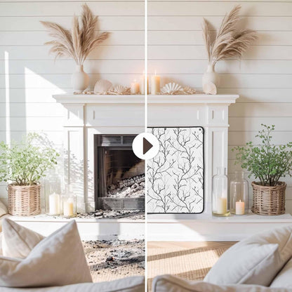 Magnetic Fireplace Cover White Vines Fireplace Screen Decorative Flowers Leaves Tree Branches Insulation Fireplace Blocker Blanket Save Energy Fireplace Draft Stopper Covers for Living Room 39x32 Inch