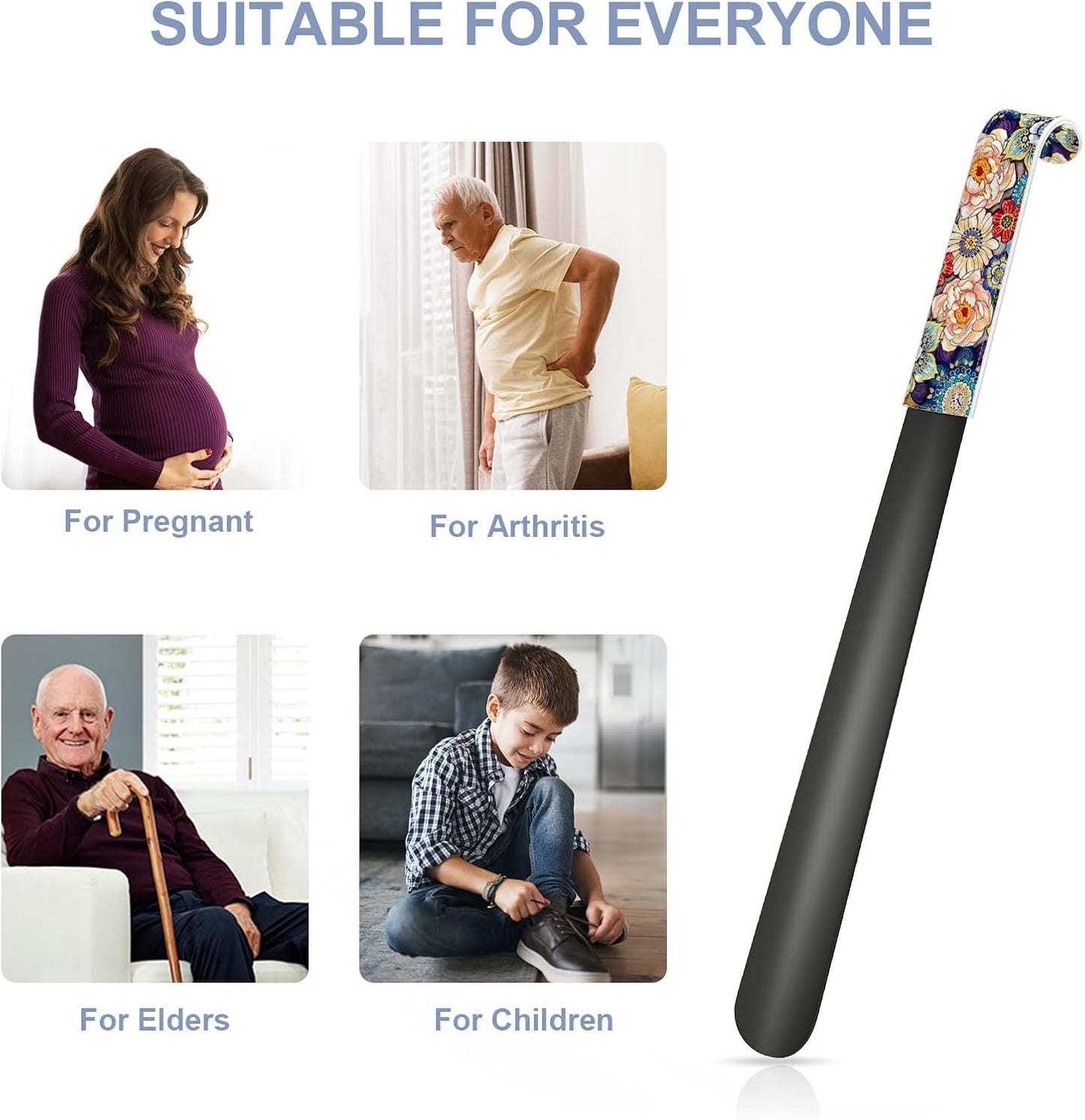 16.5 Inch Long Handle Shoe Horn for Seniors Men Women Kids, Metal Shoe Horns for Boots
