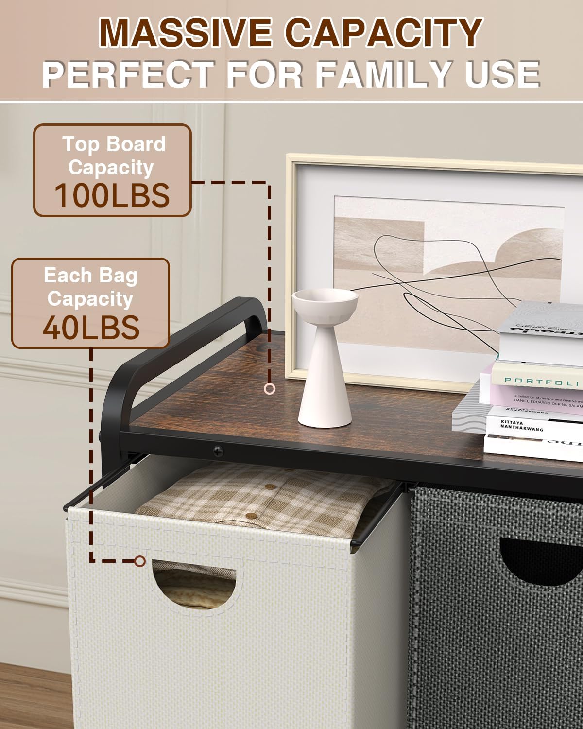 Laundry Sorter 3 Section,Laundry Basket with Wheels,3×15.8 Gal (60L) | Laundry Room Organization with Wooden Desktop Shelf,Pull-Out and Removable 900D Oxford Fabric Laundry Bags for Laundry Room
