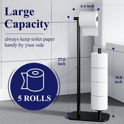 Kitsure Toilet Paper Holder Stand, Bathroom Storage, Medium, Black | Large Capacity Toilet Paper Holder for 4 Rolls, Rustproof Toilet Paper Holder Free Standing, Non-Slip Stable Base