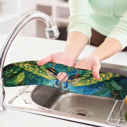 2Pcs Peonies Kitchen Sink Splash Guard Faucet Mat Vintage Florals Faucet Mat For Bathroom Kitchen 5.5x23.6In