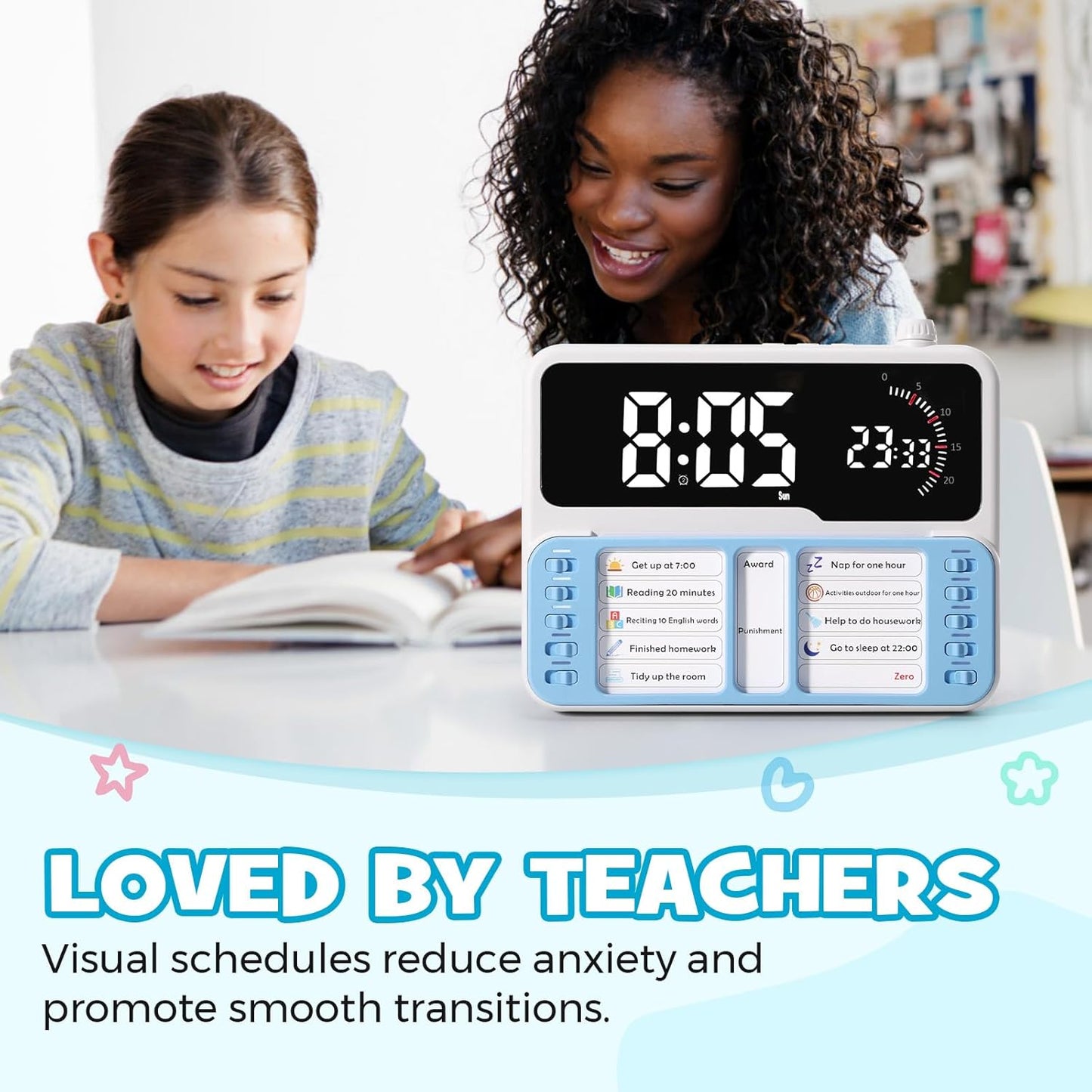 7-in-1 Visual Timer with Task Planner - Blue | ADHD Time Management Tool With Alarm, Countdown, Calendar, Temperature Display and Storage, Ideal for Home and School