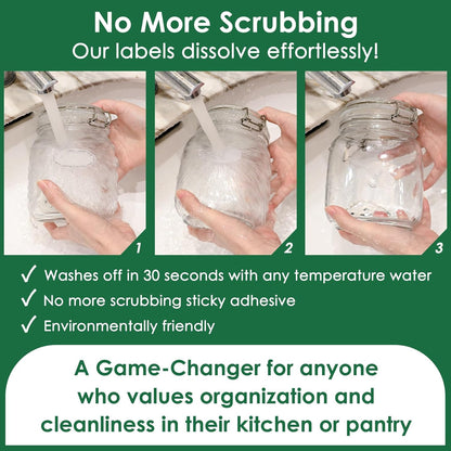 DGBDPACK Water Soluble Canning Labels, 1 x 2 1/8 in for Mason Jars 200 Pack | 200 stickers with 8 decorative designs, fully dissolvable in water, pickles, mason jars.