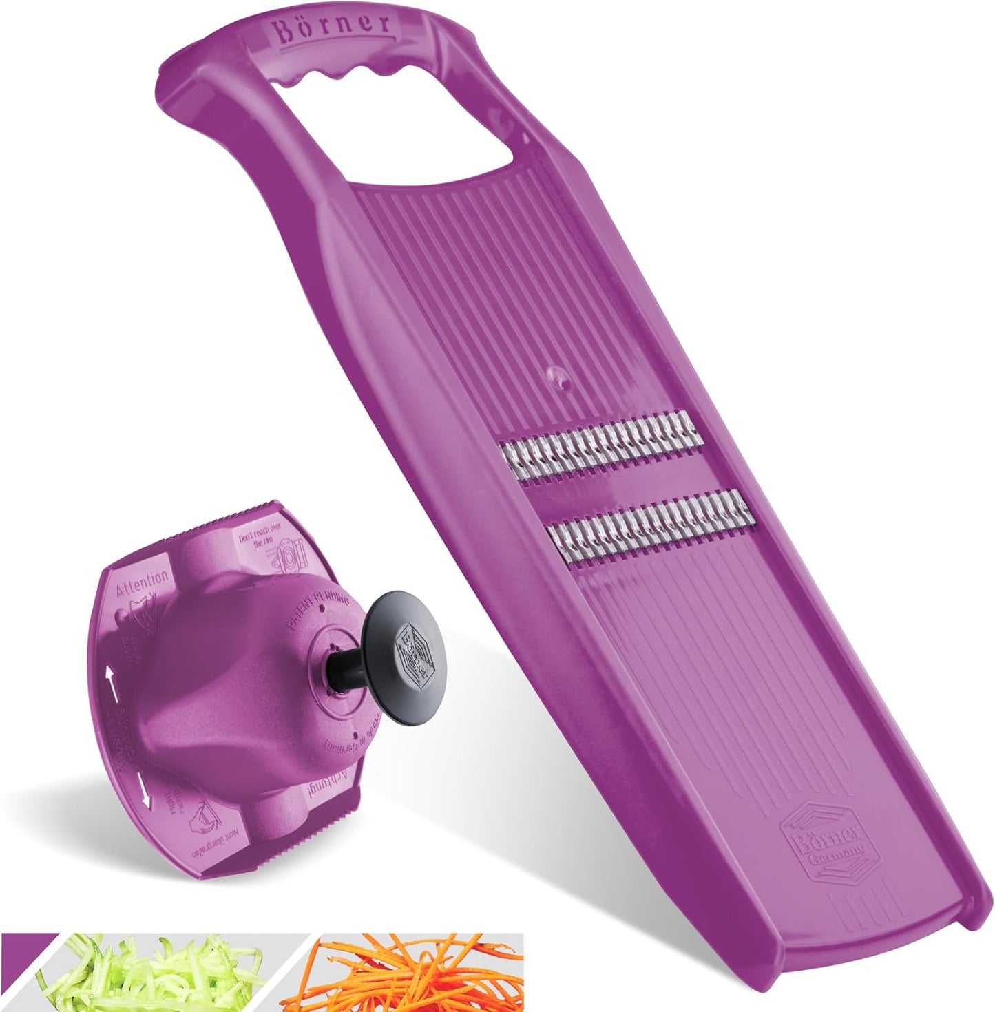 Börner Roko PowerLine Vegetable Slicer Set (2-piece) • Fine Julienne Cutter for Fruit and Vegetables + Safety Guard • Julienne Slicer • Mandoline Slicer Set • Kitchen Slicer (Red)