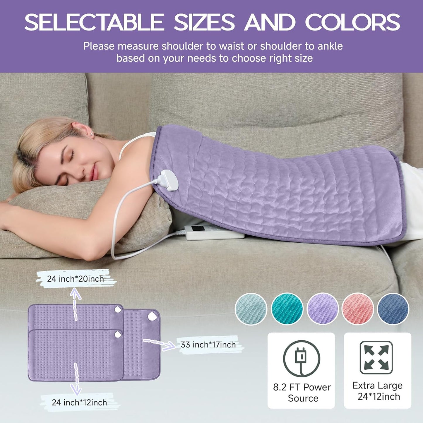 Heating Pad for Period Cramps, Heating Pad for Back/Neck/Shoulder Muscle Pain, 6 Heating&4 Timer Setting, Auto Shut Off, Dry/Moist Heat & Machine Washable, Gray Birthday Christmas Gifts for Women Mom