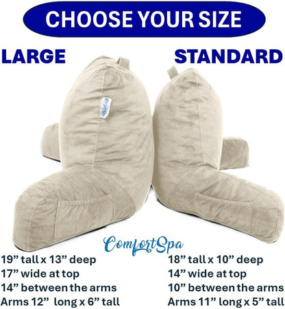 Reading Pillow for Bed with Arms Pockets for Adults, Large Grey | Bed Pillow for Sitting Up for Nursing, Breast Feeding, Bedrest or Relief from GERD or Heartburn; Removable, Washable Cover