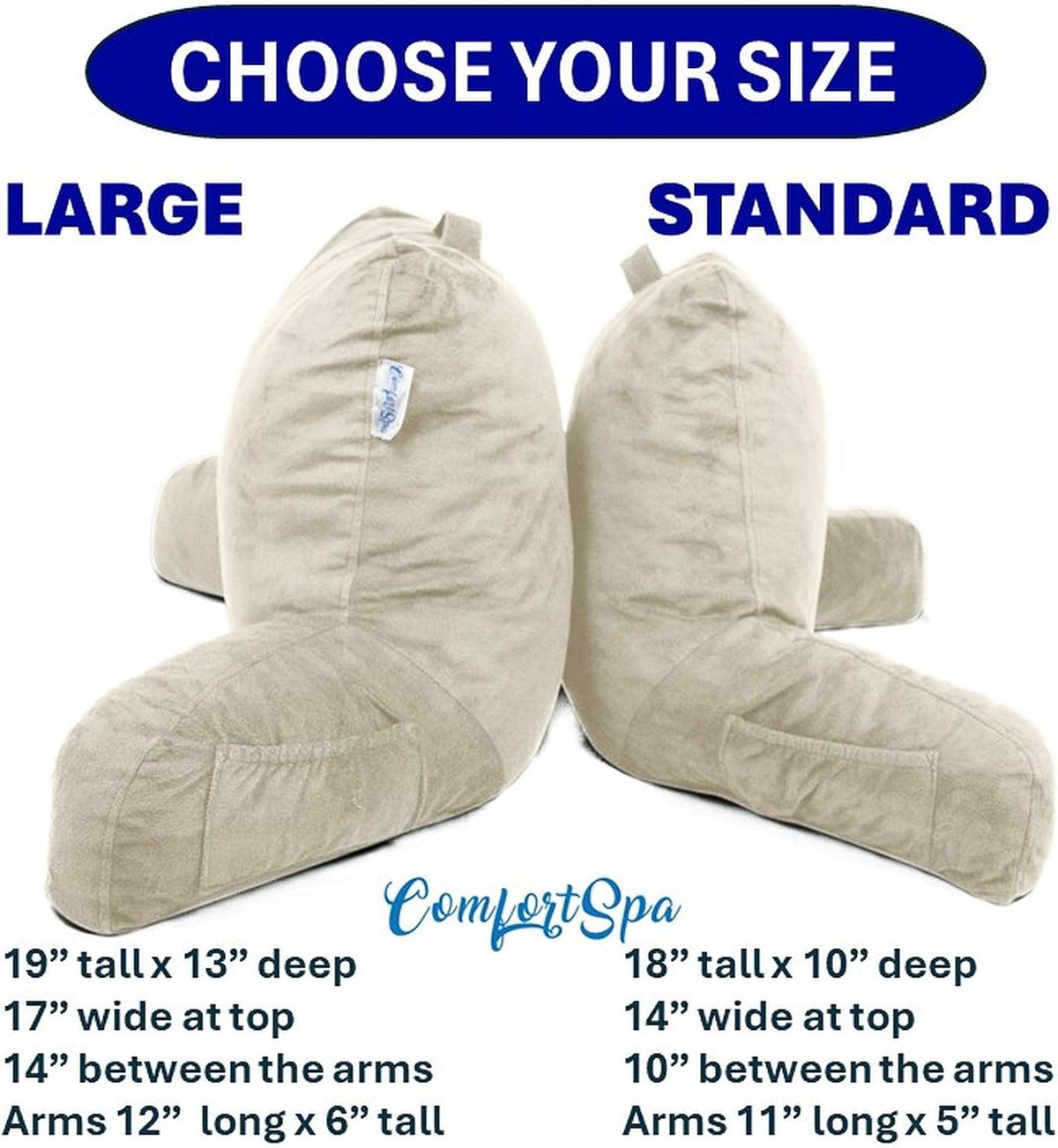 ComfortSpa Reading Pillow for Bed with Arms Pockets for Adults, Large Grey